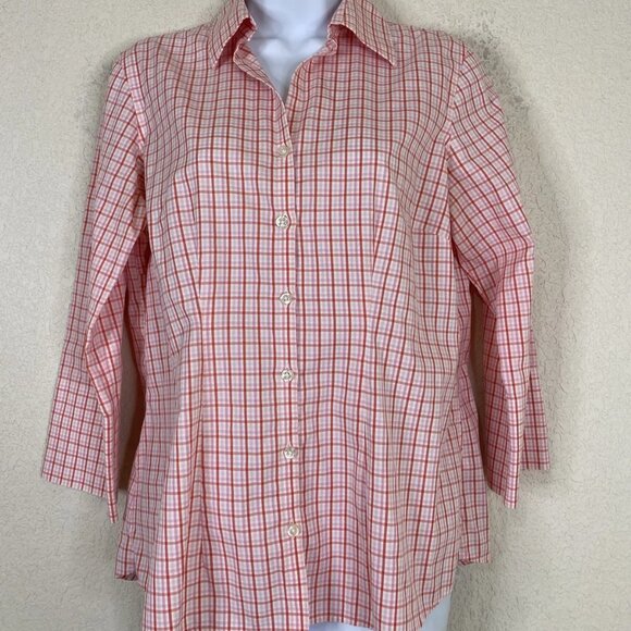 LANDS END Checkered Button Down Pink No Iron Shirt Blouse Womens Size 16 - Picture 12 of 14